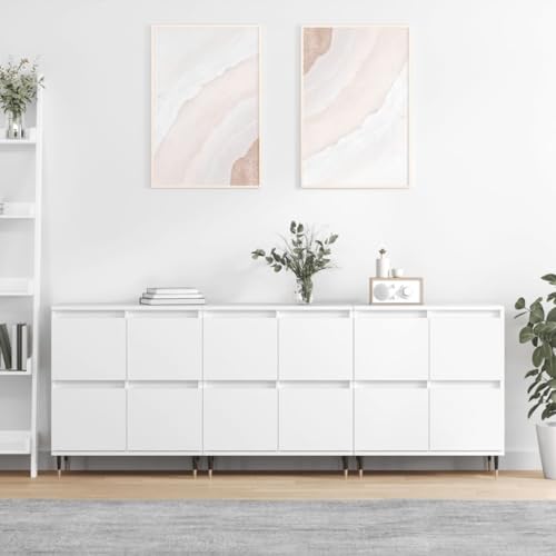 Gecheer Sideboards 3 STK.Kommode Anrichte Beistellschrank Mehrzweckschrank Schrank Lagerschrank Aufbewahrungsschrank Küchenschrank Badschrank 180 x 35 x 70 cm (B x T x H) Holzwerkstoff, Metall Weiß von Gecheer