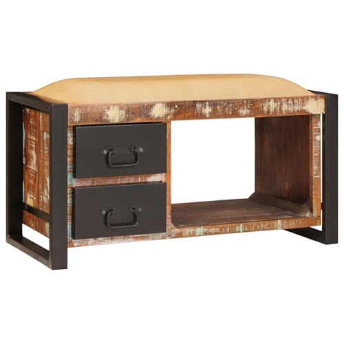 Gecheer Sitzbank Mehrfarbig 80 x 35 x 40 cm Massivholz Altholz, Sitzhocker für Wohnzimmer Schlafzimmer Eingänge von Gecheer