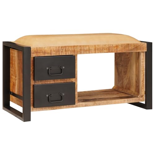 Gecheer Sitzbank mit Schubladen Braun 80 x 35 x 40 cm Massivholz Mango, Hocker Fußablage als Sitzbank Flur im Wohnzimmer oder Schlafzimmer von Gecheer