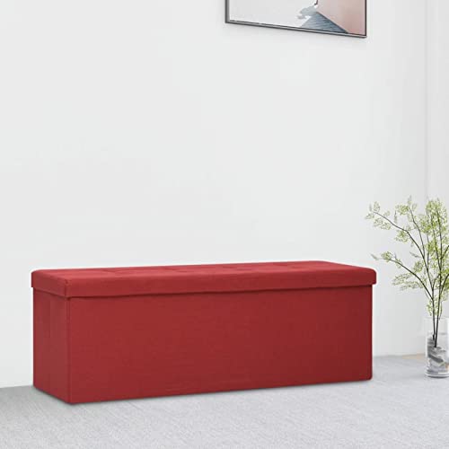 Gecheer Sitzbank mit Stauraum Faltbar Sitzhocker Sitztruhe Aufbewahrungsbox Truhe Truhenbank Bank Sitztruhe Flurbank Fußbank 110 x 38 x 38 cm (B x T x H),Bequemes Sitzpolster,Weinrot von Gecheer