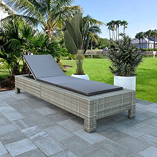 Gecheer Sonnenliege mit Auflage Poly-Rattan Sonnenliege Outdoor Gartenliege Liegestuhl Freizeitliege Relaxliege Liege Strandliege Gartenmöbel, Grau Poly Rattan von Gecheer