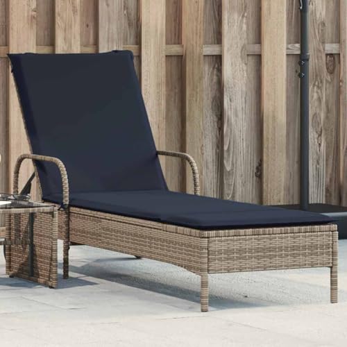 Gecheer Sonnenliege mit Rollen und Kissen Grau Poly Rattan, Sonnenliege Gartenliege Liegestuhl Liege Campingliege für Garten Urlaub Strand Pool368315 von Gecheer