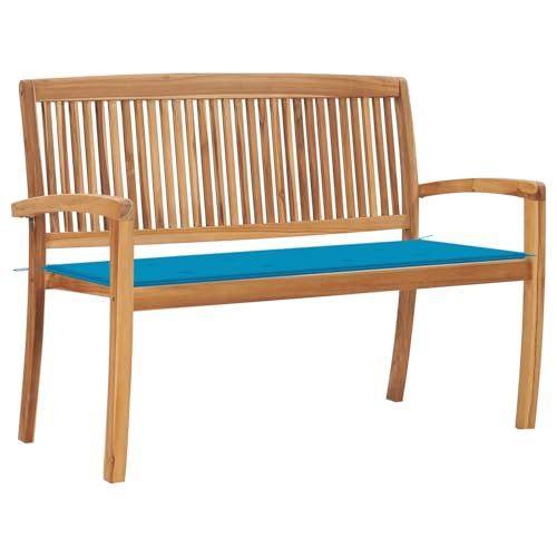 Gecheer Stapelbare Gartenbank mit Auflage 128,5 cm Massivholz Teak Gartenmöbel Sitzbank für Outdoor Garten Café Camping Wohnzimmer von Gecheer