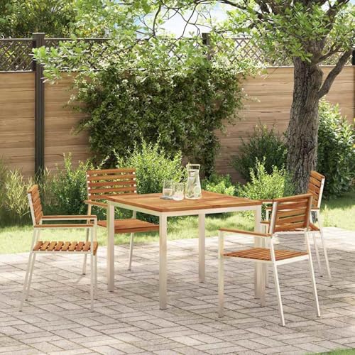 Gecheer Stapelbare Gartenstühle 4 Stück aus massivem Akazienholz und Stahl, Gartenstühle Gartenmöbel Set Gartensessel für Gärten Innenhöfe Balkone Restaurants42006198 von Gecheer