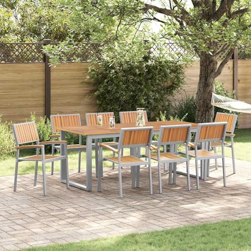 Gecheer Stapelbare Gartenstühle 8 Stück Graue Stahl und Massivholz-Akazie, Gartenstühle Gartenmöbel Set Gartensessel für Gärten Innenhöfe Balkone Restaurants3284396 von Gecheer