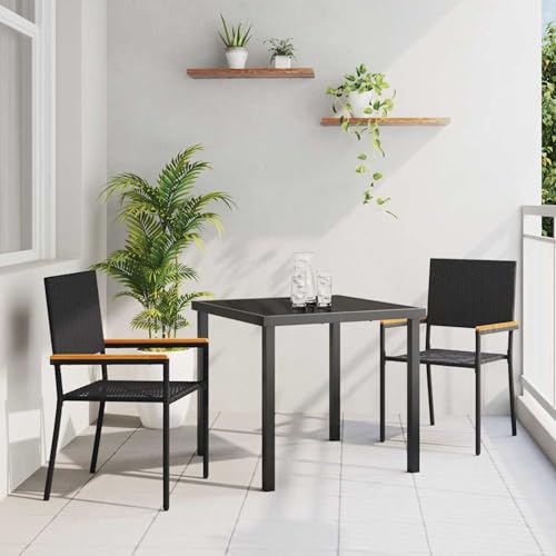 Gecheer Stapelbare Gartenstühle mit Kissen - 2-Teiliges Set in Schwarz Poly Rattan, Gartenmöbel Stapelstuhl Balkonstühle für Outdoor Garten Café Camping42006825 von Gecheer
