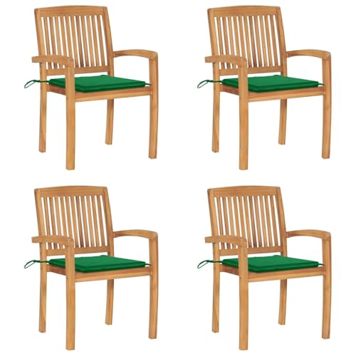 Gecheer Stapelbare Gartenstühle mit Kissen 4 STK. Massivholz Teak, Gartenmöbel Stapelstuhl Balkonstühle für Outdoor Garten Café Camping3073215 von Gecheer