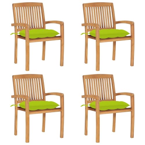 Gecheer Stapelbare Gartenstühle mit Kissen 4 STK. Massivholz Teak, Gartenstühle Gartenmöbel Set Gartensessel für Gärten Innenhöfe Balkone Restaurants3073266 von Gecheer