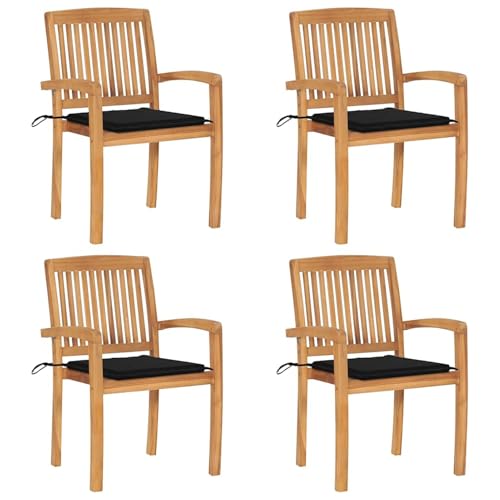 Gecheer Stapelbare Gartenstühle mit Kissen 4 STK. Massivholz Teak Gartenmöbel Stapelstuhl Balkonstühle für Outdoor Garten Café Camping von Gecheer