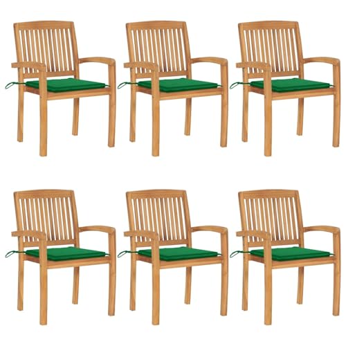 Gecheer Stapelbare Gartenstühle mit Kissen 6 STK. Massivholz Teak, Gartenmöbel Stapelstuhl Balkonstühle für Outdoor Garten Café Camping3073230 von Gecheer