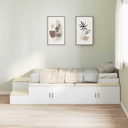 Gecheer Stauraum-Bettgestell Set aus 3 Weiß Massivholz, Spanplatte, Bettgestelle Bett Doppelbett/Einzelbett für Schlafzimmer Gästezimmer Wohnheim Hotel3335557 von Gecheer