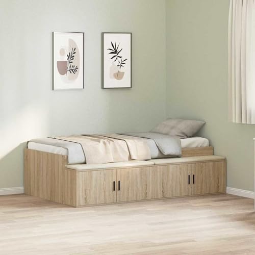 Gecheer Stauraum Bettgestell Sonoma Eiche 90x200 cm, Bettgestelle Bett Doppelbett/Einzelbett für Schlafzimmer Gästezimmer Wohnheim Hotel3335191 von Gecheer