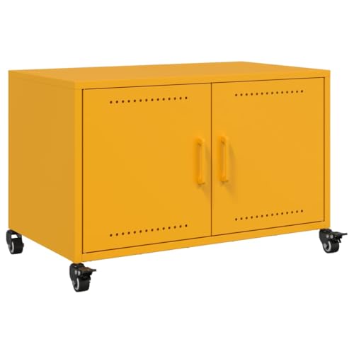 Gecheer TV Schrank Metall Lowboard TV Möbel Tisch Board Fernsehtisch Fernsehschrank HiFi-Schrank Gelb 68x39x43,5 cm Stahl von Gecheer