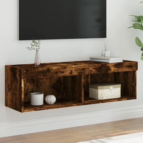 Gecheer TV-Schrank mit LED-Leuchten Räuchereiche 100x30x30 cm Moderne Wohnzimmer Schrankwand für Wohnzimmer Büro Loft-Wohnungen von Gecheer