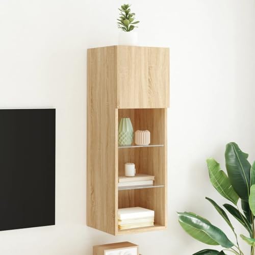 Gecheer TV-Schrank mit LED-Leuchten Sonoma-Eiche 30,5x30x90 cm, Moderne Wohnzimmer Schrankwand für Wohnzimmer Büro Loft-Wohnungen837005 von Gecheer