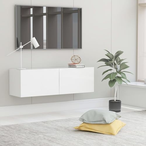 Gecheer TV-Schrank weiß 100 x 30 x 30 cm aus mehrschichtigem Holz, modernes TV-Möbel-Set mit LED von Gecheer