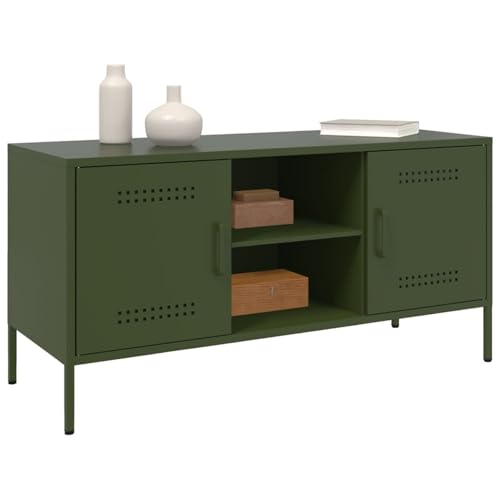 Gecheer TV-Ständer Lowboard Fernsehtisch Stahl Olivgrün 100,5x39x50,5 cm von Gecheer