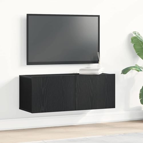 Gecheer TV-Wandschränke (Set mit 2) - Schwarze Eiche, 80x30x30 cm, aus Holzwerkstoff, Fernsehschrank Fernsehtisch Wohnwand für Wohnzimmer Home-Cinema Gamerzimmer862784 von Gecheer