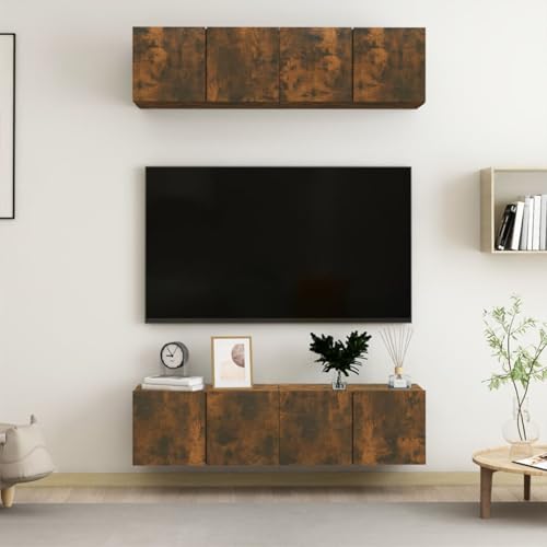 Gecheer TV-Wandschränke 4 STK. Räuchereiche 60x30x30 cm Holzwerkstoff, Fernsehschrank Fernsehtisch Wohnwand für Wohnzimmer Home-Cinema Gamerzimmer3120203 von Gecheer