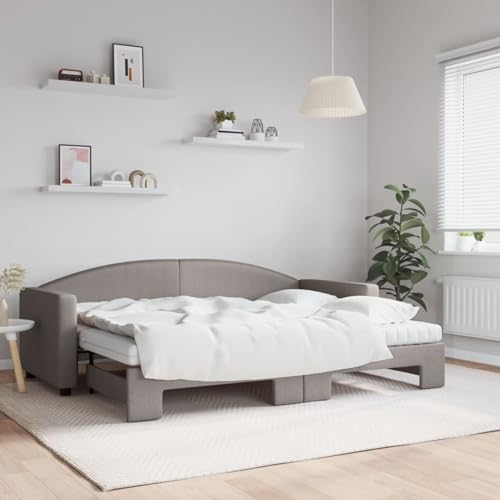 Gecheer Tagesbett Ausziehbar mit Matratzen Taupe 80x200 cm Stoff von Gecheer