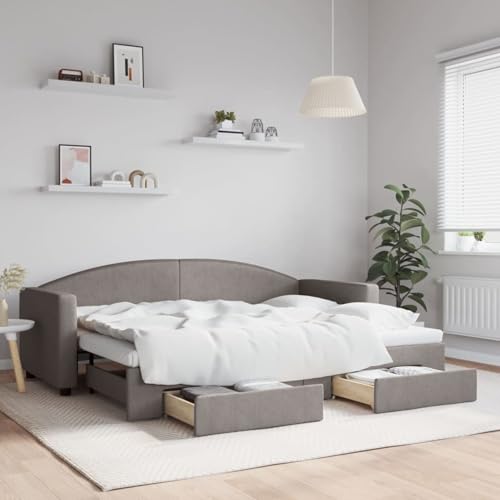 Gecheer Tagesbett Ausziehbar mit Schubladen Taupe 80x200 cm Stoff von Gecheer