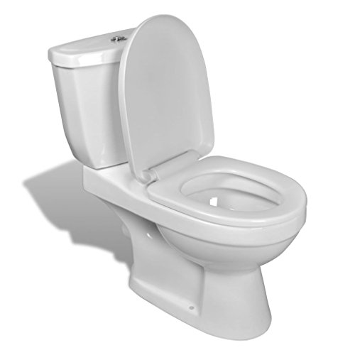 Gecheer Toilette mit Spülkasten, Stand-Toilette,Bodenstehende Toilette,Stand WC Komplett Set,Toilettenbecken Stehend mit Spülkasten,Stand-WC Toilettensitz WC-Schüsseln,Soft-Close-Sitz, Weiß von Gecheer