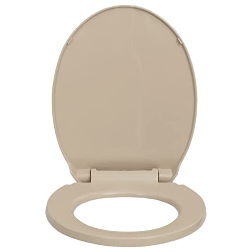 Gecheer Toilettensitz mit Absenkautomatik Softclose Quick-Release WC Sitz Deckel Klodeckel Klositz Klobrille Toilettendeckel Beige Oval Mit Gummipads an der Unterseite,46 x 34 cm (L x B) von Gecheer