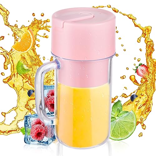 Gecheer Tragbarer Standmixer für Shakes und Smoothies, 340 ml, Standmixer mit Griff, 6 Klingen, wasserdicht, USB, wiederaufladbar, Standmixer für Zuhause, Küche, Büro, Reisen, Sport (Rosa) von Gecheer