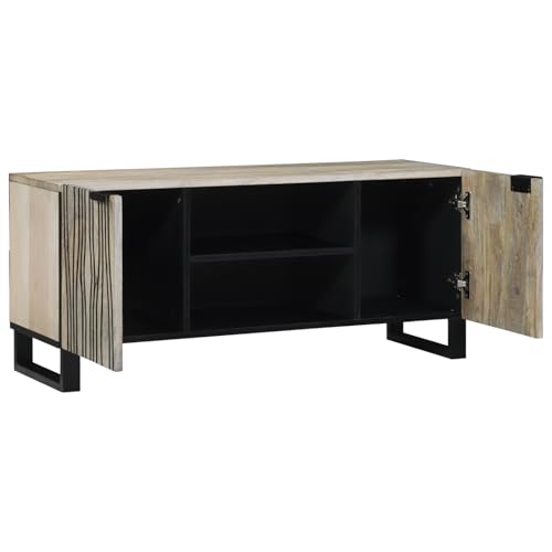 Gecheer Unterhaltungszentren & TV-Ständer mit Regal mit Speicher mit Tür Weiß und Schwarz Fernsehschrank Fernsehtisch Wohnwand für Wohnzimmer Home-Cinema Gamerzimmer von Gecheer