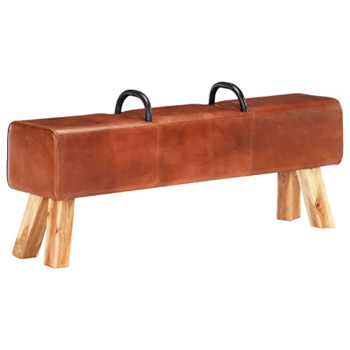 Gecheer Vintage Turnbock-Bank mit Griffen Sitzbank Turnbockbank Bank Lederbank Flurbank Polsterbank Echtes Ziegenleder von Gecheer