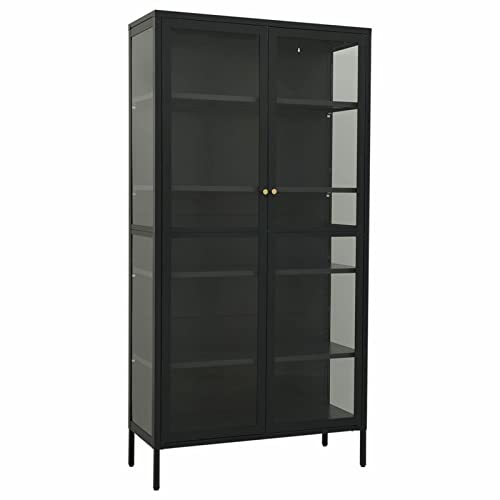 Gecheer Vitrinenschrank, Glasvitrine mit 4 Einlegeböden, Bücherschrank Sideboard Kommode Anrichte Beistellschrank Mehrzweckschrank Stahl und Gehärtetes Glas Anthrazit 90x40x180 cm von Gecheer