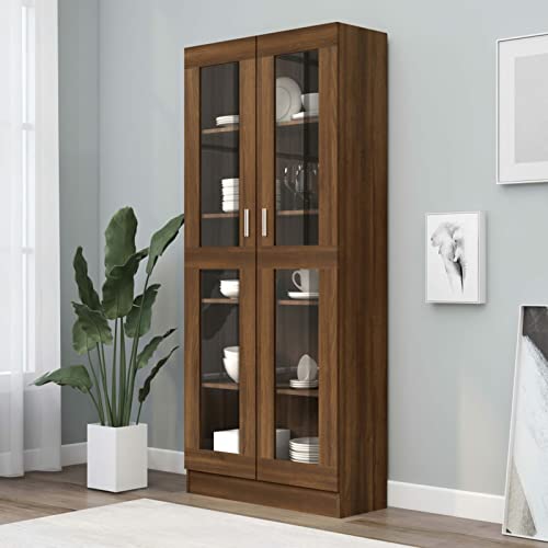 Gecheer Vitrinenschrank mit 5 Fächern Bücherschrank Aktenschrank Büroschrank Vitrine Schrank Bücherregal Standvitrine Holzwerkstoff Braun Eiche 82,5x30,5x185,5 cm von Gecheer