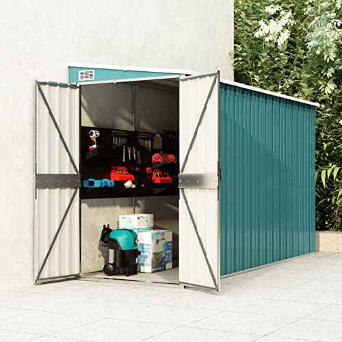 Gecheer Wand Geräteschuppen Geräteschuppen Gartenhaus Gerätehaus Gartenschrank Gartenschuppen Fahrradhaus Schuppen Grün 118x288x178 cm Verzinkter Stahl von Gecheer