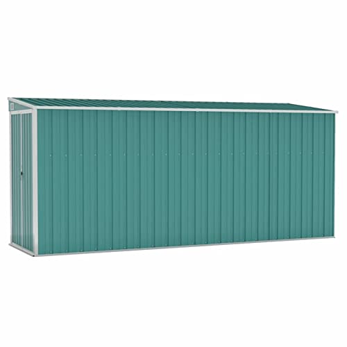 Gecheer Wand Geräteschuppen Kunststoffgriff mit Sperrfunktion Gerätehaus Gartenhaus Gartenschuppen Gartenmöbel Schuppen Grün 118 x 382 x 160/178 cm (L x B x H) Verzinkter Stahl von Gecheer