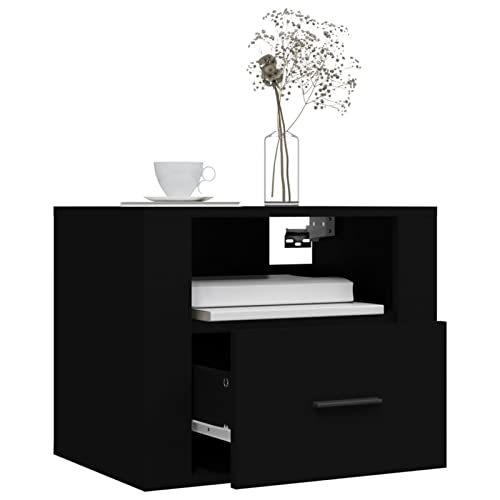 Gecheer Wand Nachttisch H?ngend Nachtschrank Nachtkonsole Nachtkommode Schlafzimmer Schrank Kommode Wandschrank H?ngeschrank 50 x 36 x 40 cm (L x B x H) Holzwerkstoff Schwarz von Gecheer