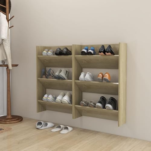 Gecheer Wand-Schuhschränke 2 STK. Sonoma-Eiche 60x18x90cm Holzwerkstoff, Schuhregal Organizer für Flur Wohnzimmermöbel Diele Flur Treppenhaus806766 von Gecheer