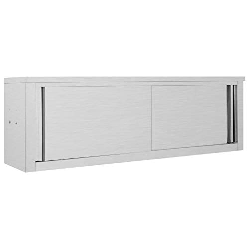 Gecheer Wandhängeschrank mit Schiebetüren Gastro Hängeschrank Wandschrank Schrank Küchenschrank Oberschrank 150×40×50 cm Edelstahl von Gecheer