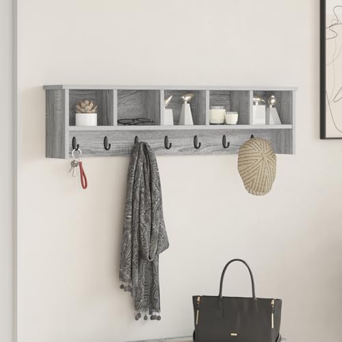 Gecheer Wandmontierter Kleiderständer Grau Sonoma 100 x 16 x 26 cm, Garderobenhaken Wandgarderobe für Flur Wohnzimmer Wohnungseingang Gecheer Wandmontierter Kleiderständer Grau Sonoma 100 x 16 x 26 cm, Garderobenhaken Wandgarderobe für Flur Wohnzimmer Wohnungseingang von Gecheer