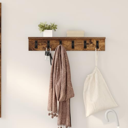 Gecheer Wandmontierter Kleiderständer Räuchereiche 60 x 10.5 x 10.5 cm, Garderobenhaken Wandgarderobe für Flur Wohnzimmer Wohnungseingang von Gecheer