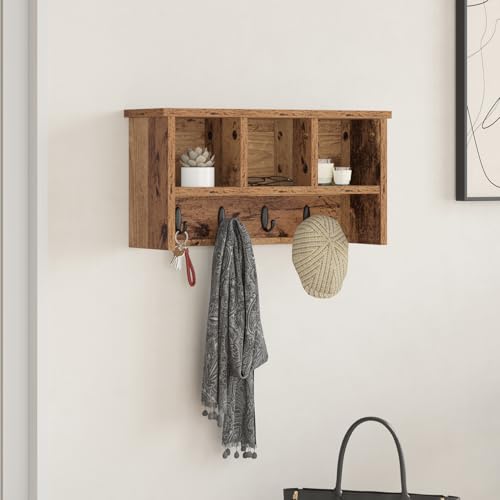Gecheer Wandmontierter Kleiderständer mit Regal Altholz 50 x 16 x 26 cm, Garderobenhaken Wandgarderobe für Flur Wohnzimmer Wohnungseingang Gecheer Wandmontierter Kleiderständer mit Regal Altholz 50 x 16 x 26 cm, Garderobenhaken Wandgarderobe für Flur Wohnzimmer Wohnungseingang von Gecheer