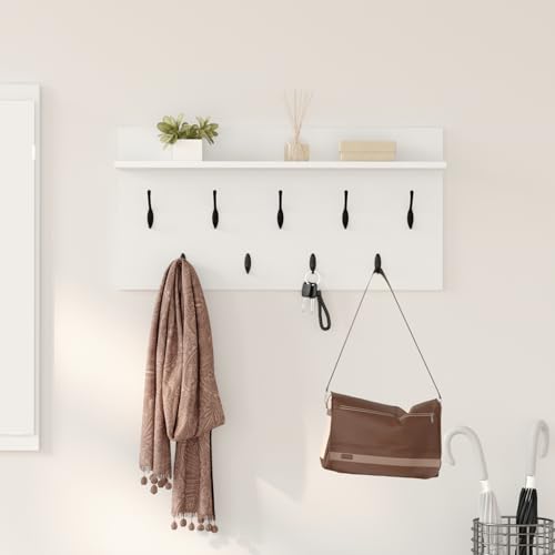 Gecheer Wandmontierter Kleiderständer mit Regal Wandmontiert mit Speicher Weiß 80 x 40 x 12 cm, Garderobenhaken Wandgarderobe für Flur Wohnzimmer Wohnungseingang Gecheer Wandmontierter Kleiderständer mit Regal Wandmontiert mit Speicher Weiß 80 x 40 x 12 cm, Garderobenhaken Wandgarderobe für Flur Wohnzimmer Wohnungseingang von Gecheer