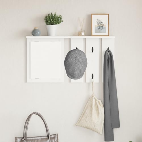 Gecheer Wandmontierter Kleiderständer mit Regal Wandmontiert mit Spiegel Weiß 85 x 10 x 45 cm, Garderobenhaken Wandgarderobe für Flur Wohnzimmer Wohnungseingang von Gecheer
