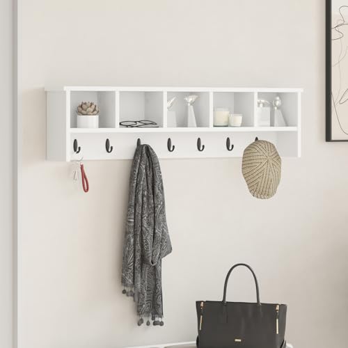 Gecheer Wandmontierter Kleiderständer mit Regal Weiß 100 x 16 x 26 cm, Garderobenhaken Wandgarderobe für Flur Wohnzimmer Wohnungseingang Gecheer Wandmontierter Kleiderständer mit Regal Weiß 100 x 16 x 26 cm, Garderobenhaken Wandgarderobe für Flur Wohnzimmer Wohnungseingang von Gecheer