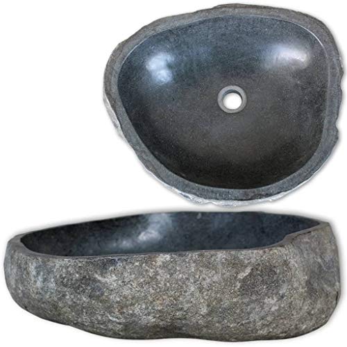 Gecheer Waschbecken Flussstein oval Teak-Waschtische,Durchmesser der Abflussöffnung: 4,5 cm,Badezimmer-Möbelset Mit +/- 5 mm Toleranz für Höhe von Gecheer