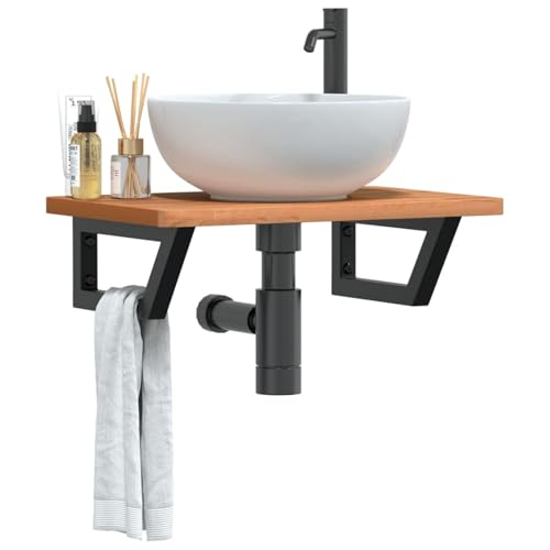 Gecheer Waschbeckenregal Wandmontage Stahl und Massivholz Buche Waschtisch Robuster Träger für Waschtischplatten Unterbauten von Gecheer