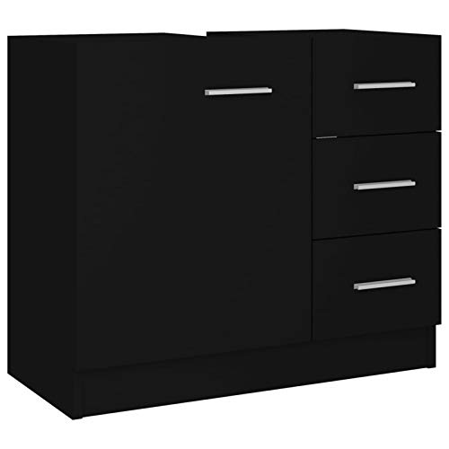 Gecheer Waschbeckenunterschrank mit 1 Fach und 3 Schubladen Unterschrank Badezimmerschrank Badschrank Waschtisch Badmöbel Holzwerkstoff Schwarz 63x30x54 cm von Gecheer