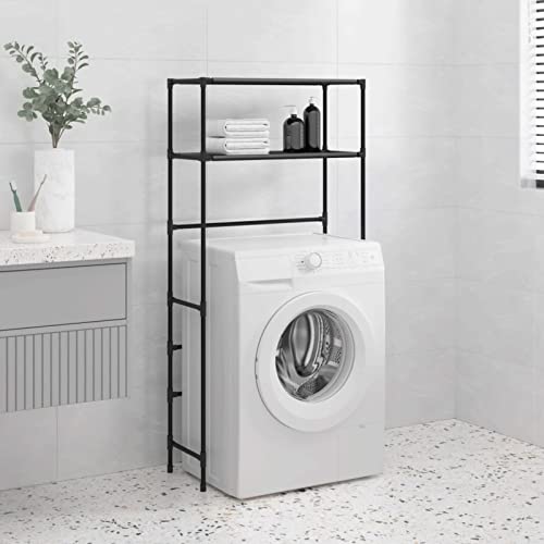 Gecheer Waschmaschinen Regal WC-Regal mit 2 Ablagen Überbauregal Waschmaschine Badregal Waschmaschinenschrank Waschmaschine Bad Schrank Schwarz 69x28x143 cm Eisen von Gecheer