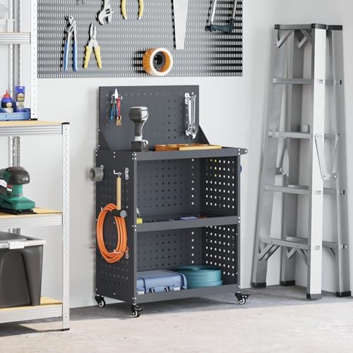 Gecheer Werkzeugwagen mit Regal mit Rad mit Speicher Anthrazit 65 x 35 x 111 cm, Werkzeugwagen Garagenschrank auf Rollen für Werkstatt Garage Haushalt von Gecheer