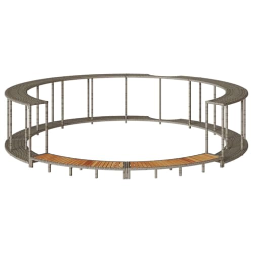 Gecheer Whirlpool Umrandung mit Stauraum Rund Poolumrandung Poolverkleidung für Spa Holztreppe Grau Poly Rattan von Gecheer