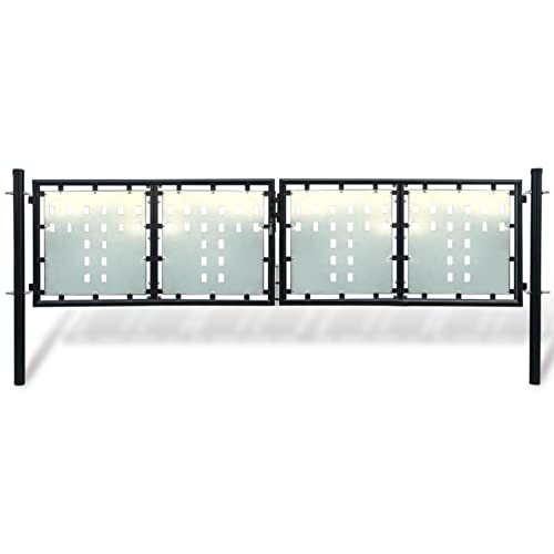 Gecheer Zauntor (Doppeltor) Gartentor Metalltor Zauntür Gartenzaun Pforte Gartentür Gartenpforte Eingangstor Hoftor Hoftür Schwarz 300x125 cm von Gecheer
